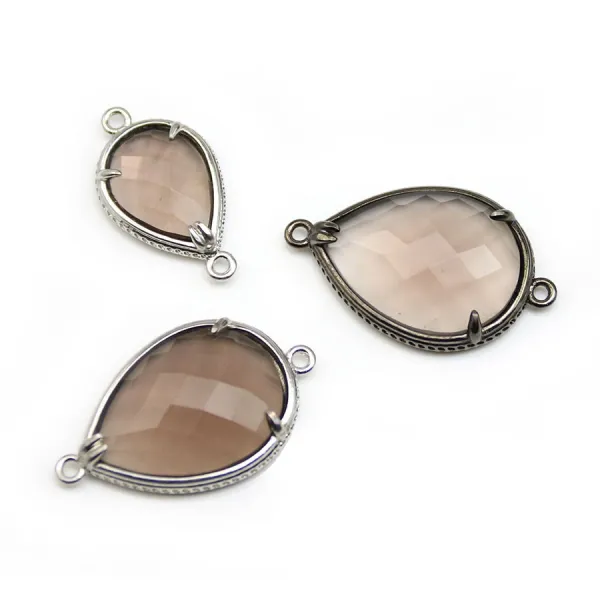 Intercalaire en quartz fumé goutte sertie en métal  x 1pc
