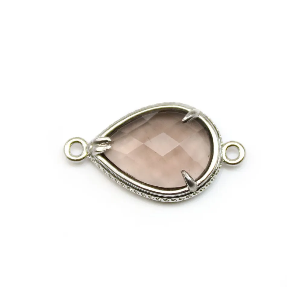 Intercalaire en quartz fumé goutte sertie en métal  x 1pc