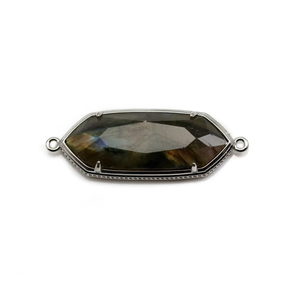 Faceted rhombus chalcedony set in gold-plated silver with zirconium  15mm x 1pc