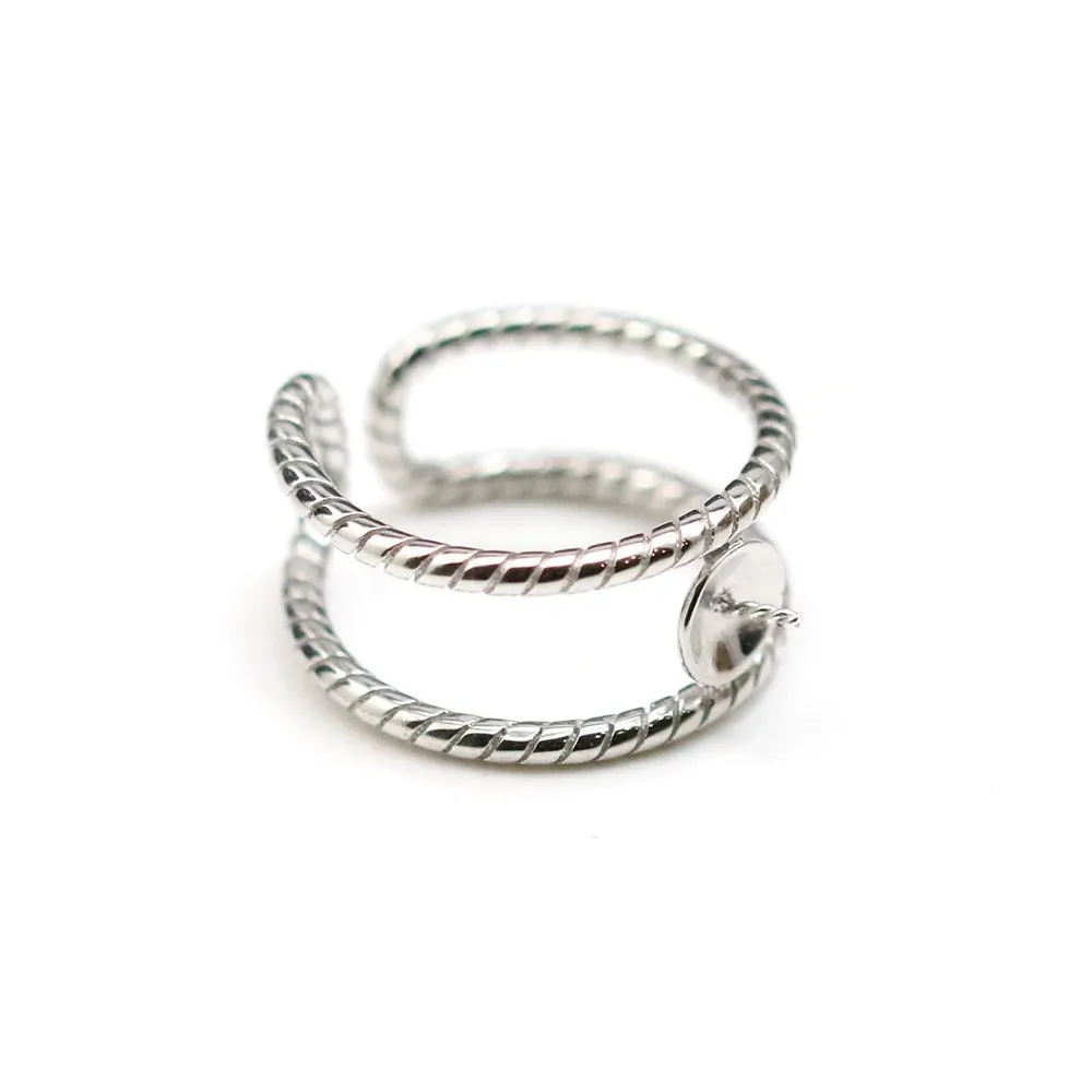Argent 925 Rhodié Support Bague réglable  pour perles semi-percés & zircon x 1pc