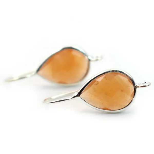 Crochet boucles d'oreilles pierre sertie en verre argenté goutte 10.5x14mm x 2pcs