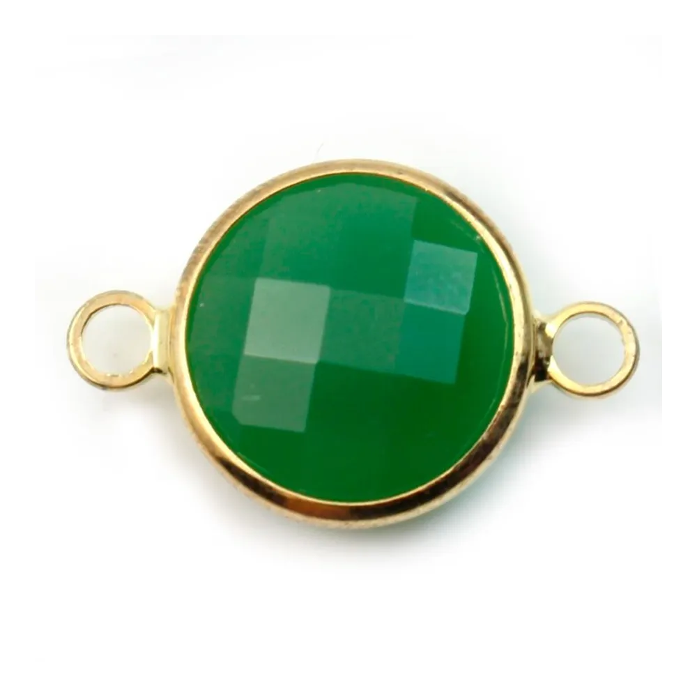 Verre coloré facetté rond serti sur métal doré 12.5mm x 1pc