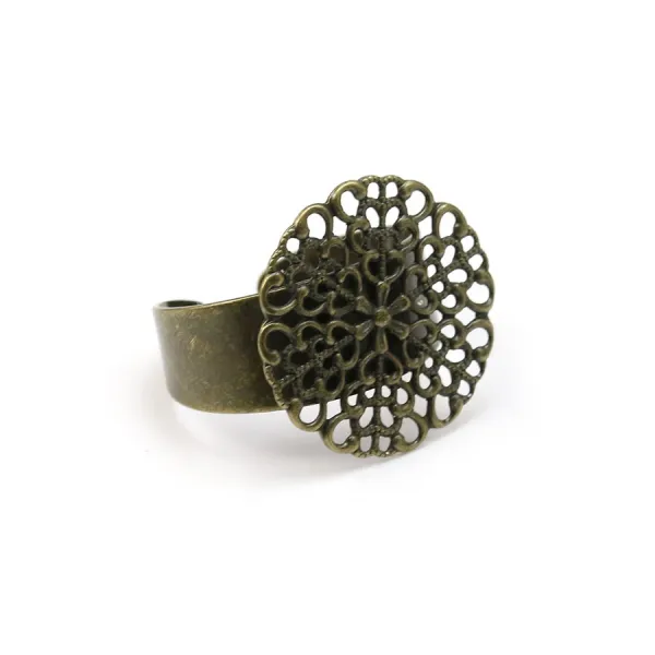 Bague réglable, support estampe fleur, couleur bronze, 19mm x 1pc