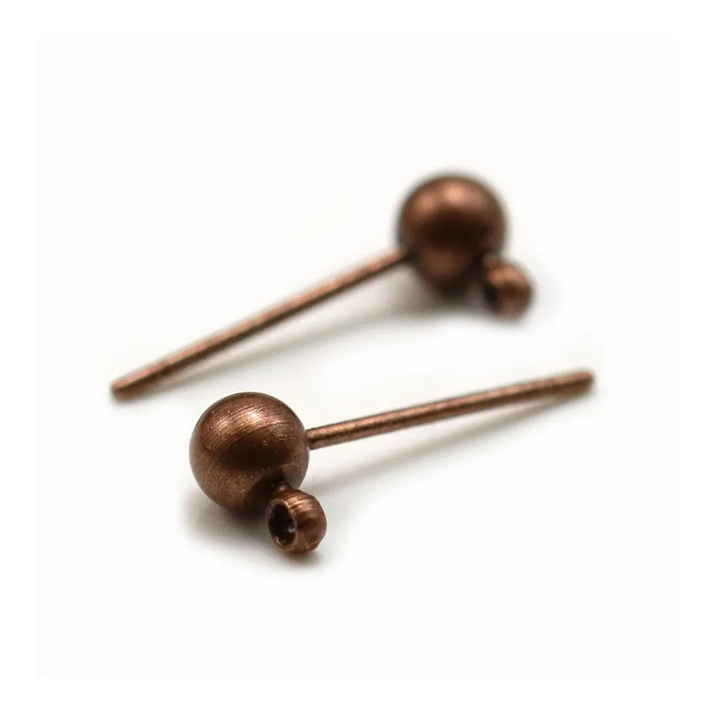 Clous d'oreilles avec finition boule, en métal cuivre 4mm x 20pcs