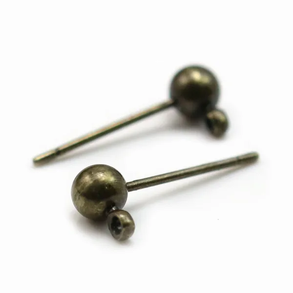 Ear studs with ball finish, gold metal, 4mm x 20pcs