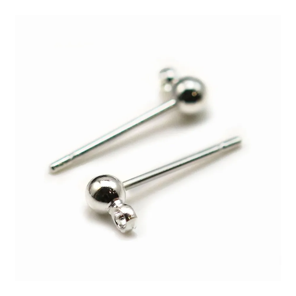 Clous d'oreilles avec boule, en métal argenté, 3mm x 20pcs