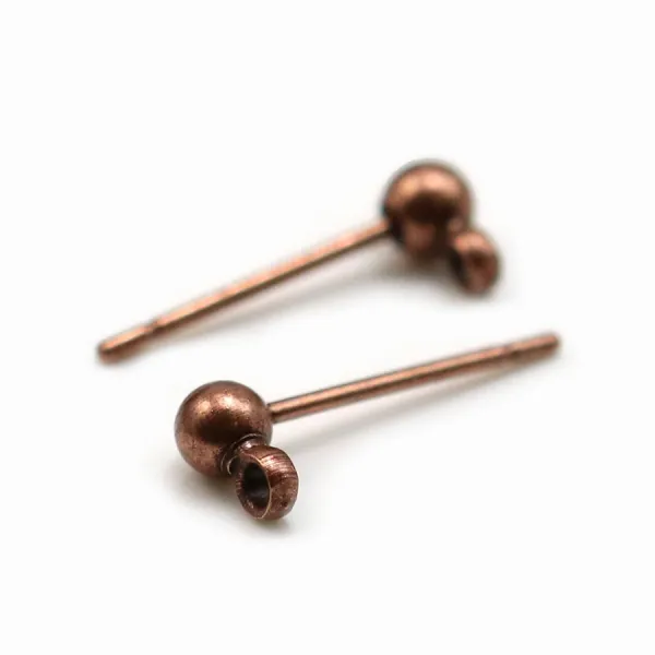 Clous d'oreilles avec boule, en métal couleur cuivre, 3mm x 20pcs