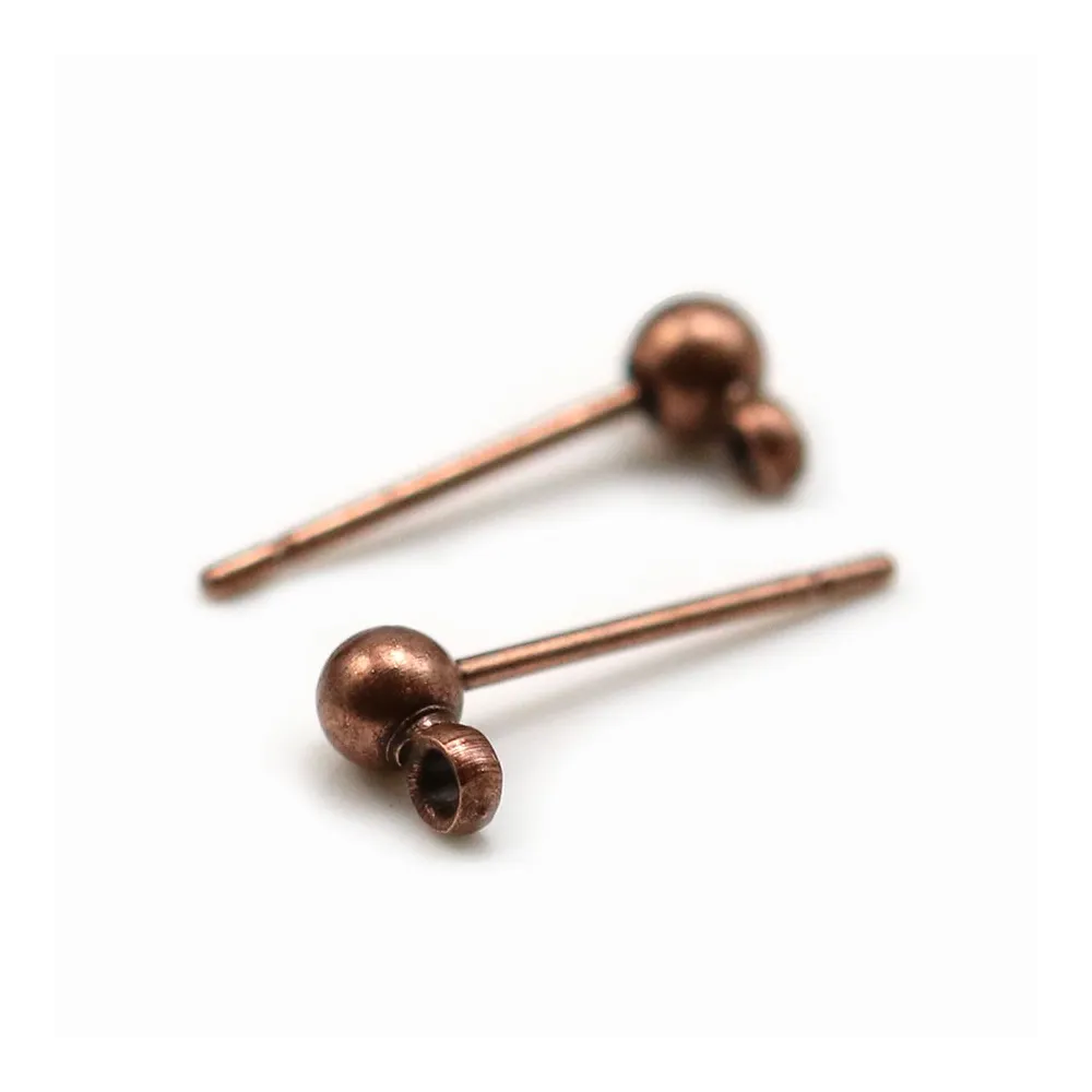 Clous d'oreilles avec boule, en métal couleur cuivre, 3mm x 20pcs