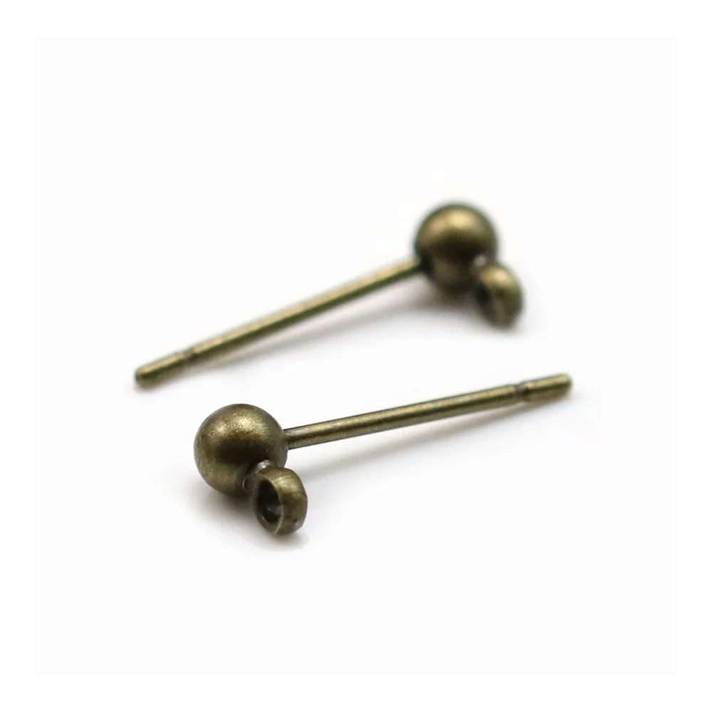 Clous d'oreilles avec boule, en métal couleur laiton, 3mm x 20pcs