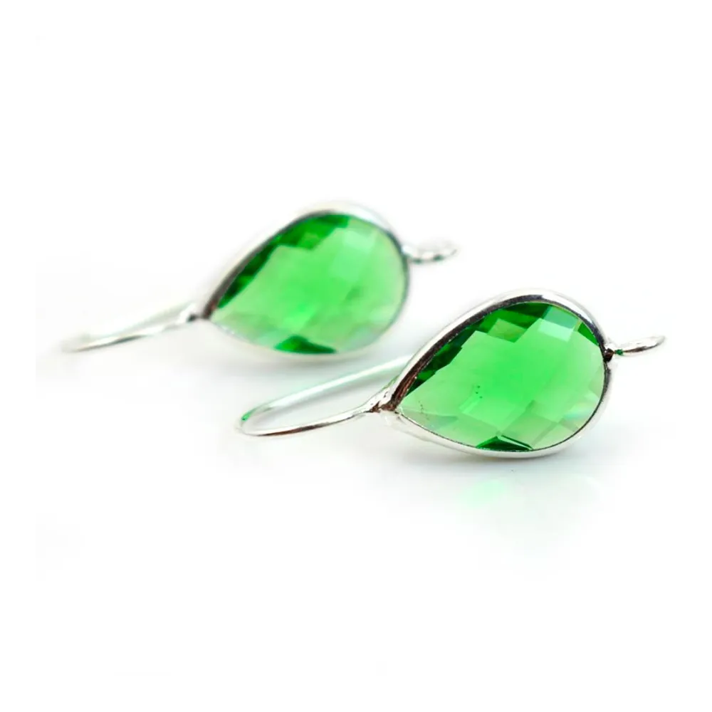 Crochet boucle d'oreille pierre sertie en verre argenté goutte 10.5x14mm x 2pcs