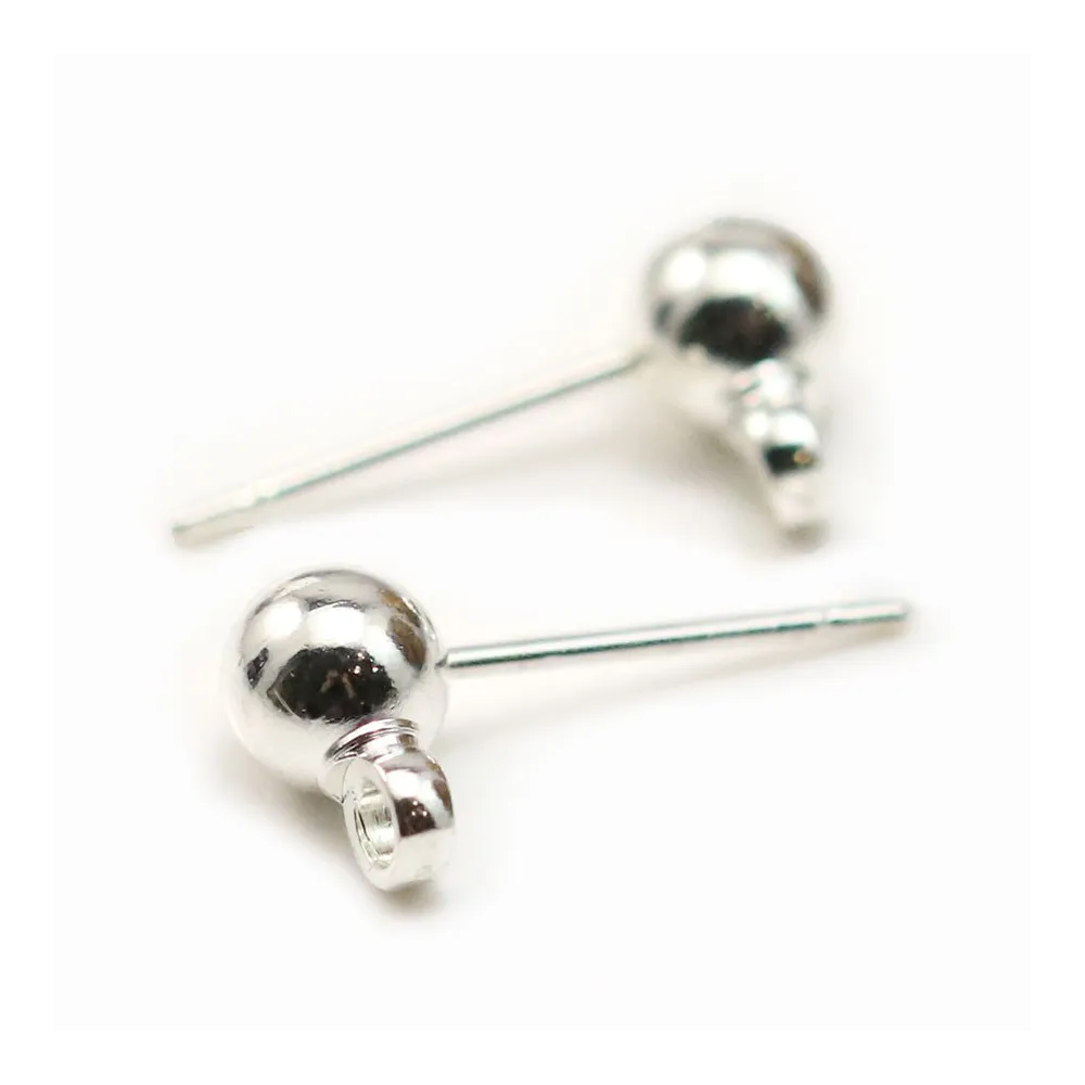 Ear studs with ball finish, in silver metal color, 5mm x 20pcs