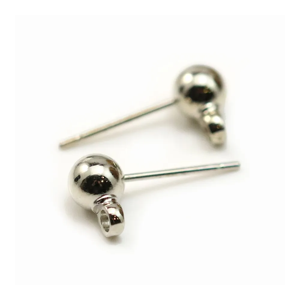 Clous d'oreilles avec finition boule, en métal argenté vieilli, 5mm x 20pcs