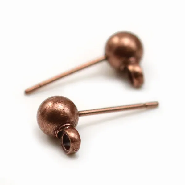 Clous d'oreilles avec finition boule, en métal cuivre, 5mm x 20pcs