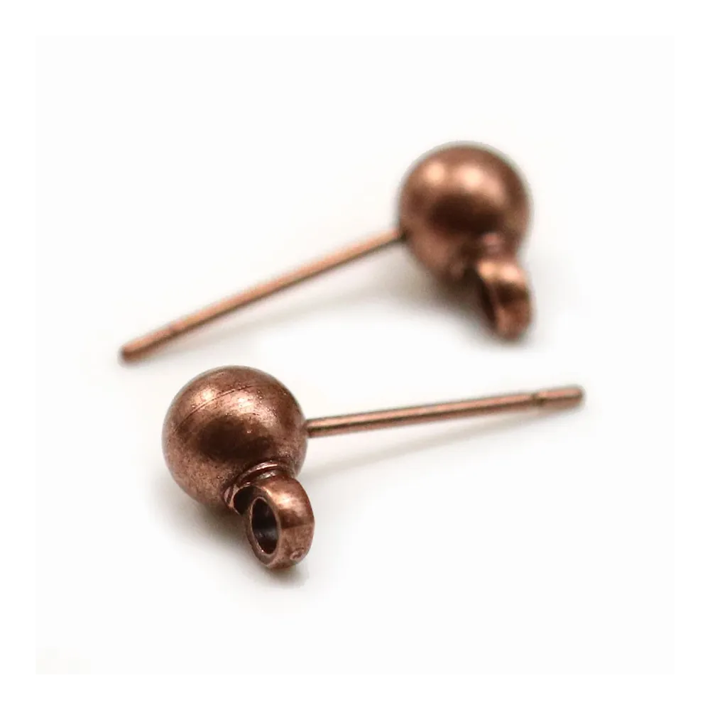 Clous d'oreilles avec finition boule, en métal cuivre, 5mm x 20pcs
