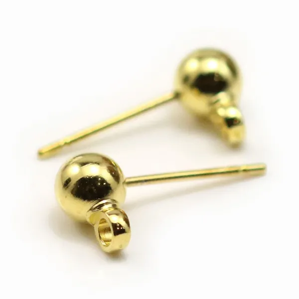 Clous d'oreilles avec finition boule, en métal doré, 5mm x 20pcs