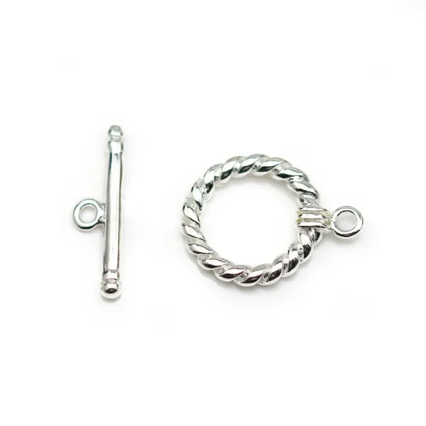 Fermoir "OxT" en métal torsadé, de couleur argenté, 14mm x 2pcs