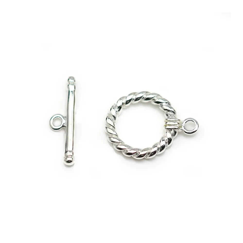 Fermoir "OxT" en métal torsadé, de couleur argenté, 14mm x 2pcs