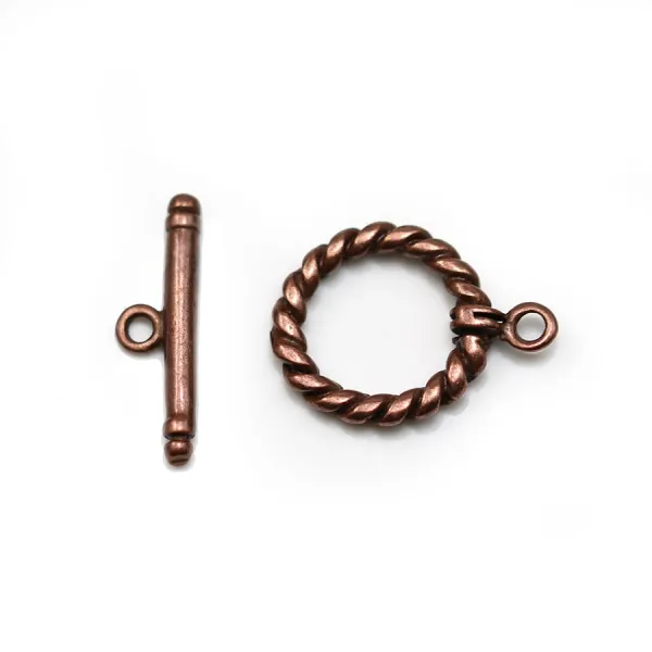 Fermoir "OxT" en métal torsadé, de couleur cuivre, 14mm x 2pcs