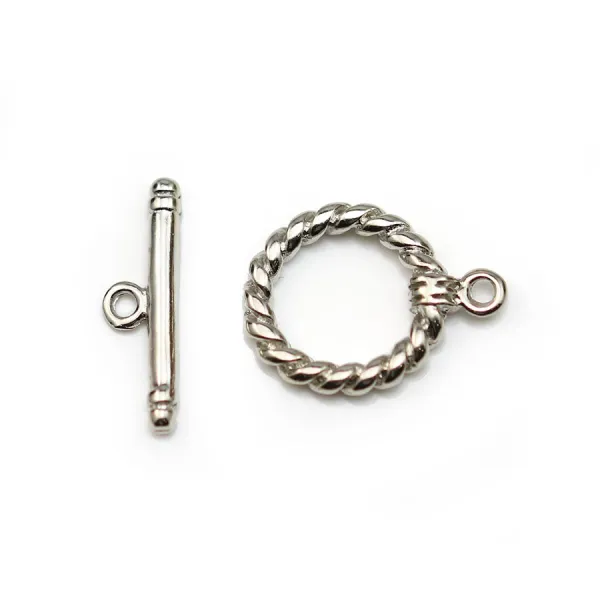 Fermoir "OxT" en métal torsadé, de couleur argent vieilli, 14mm x 2pcs