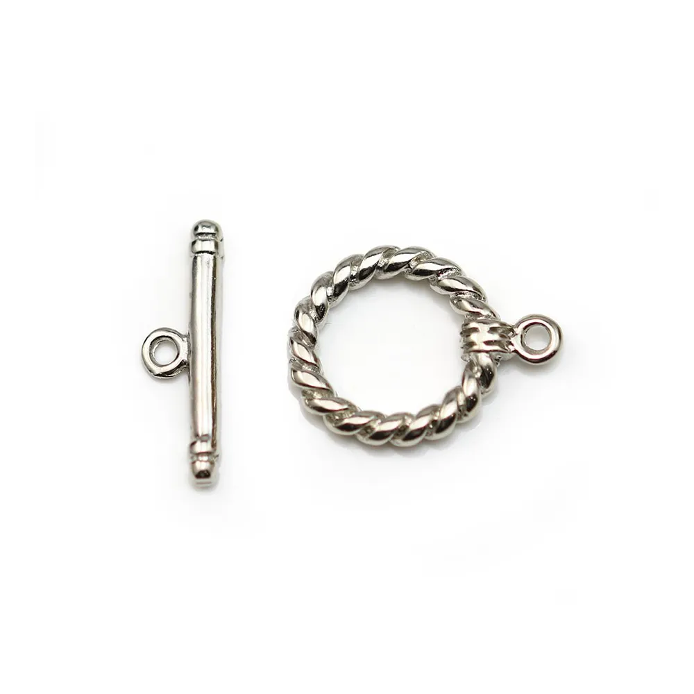 Fermoir "Toggle OT" en métal torsadé, de couleur argent vieilli, 14mm x 2pcs