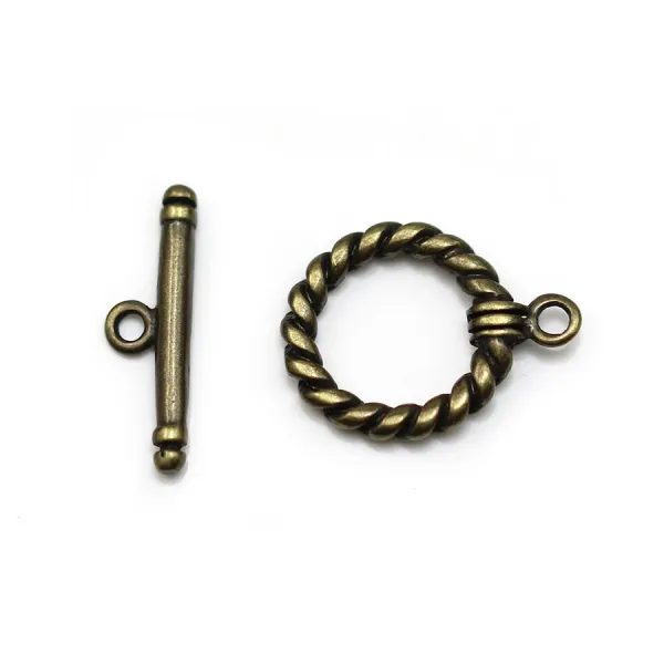 Fermoir "OxT" en métal torsadé, de couleur bronze, 14mm x 2pcs