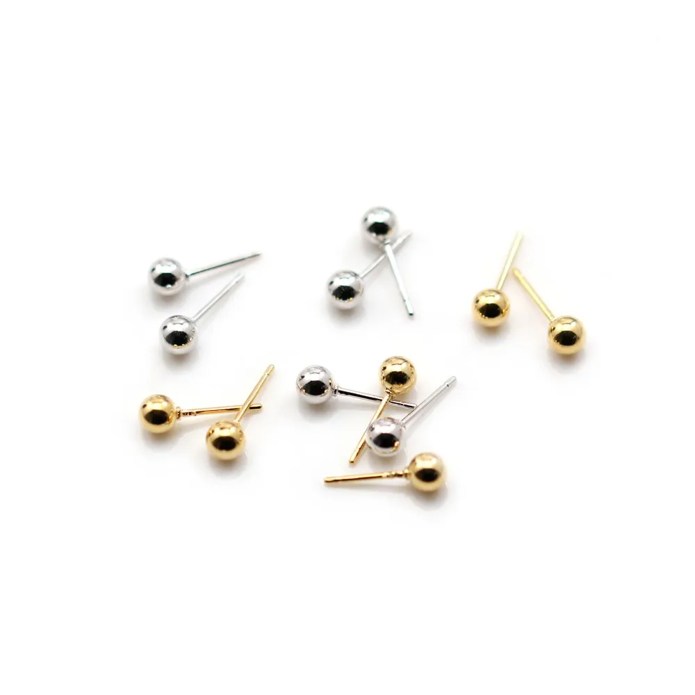 Flash gold gilt rose ball-shape ear studs 3mm x 2pcs