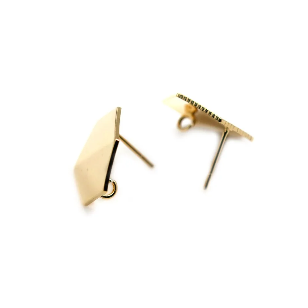 Clous d'oreilles en forme goutte, doré sur laiton 12x16.5mm x 4pcs