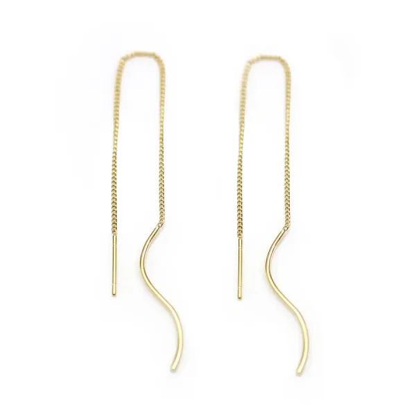Clous d'oreille avec la chaînette de 7cm , plaqué par "flash" or sur laiton x 2pcs 
