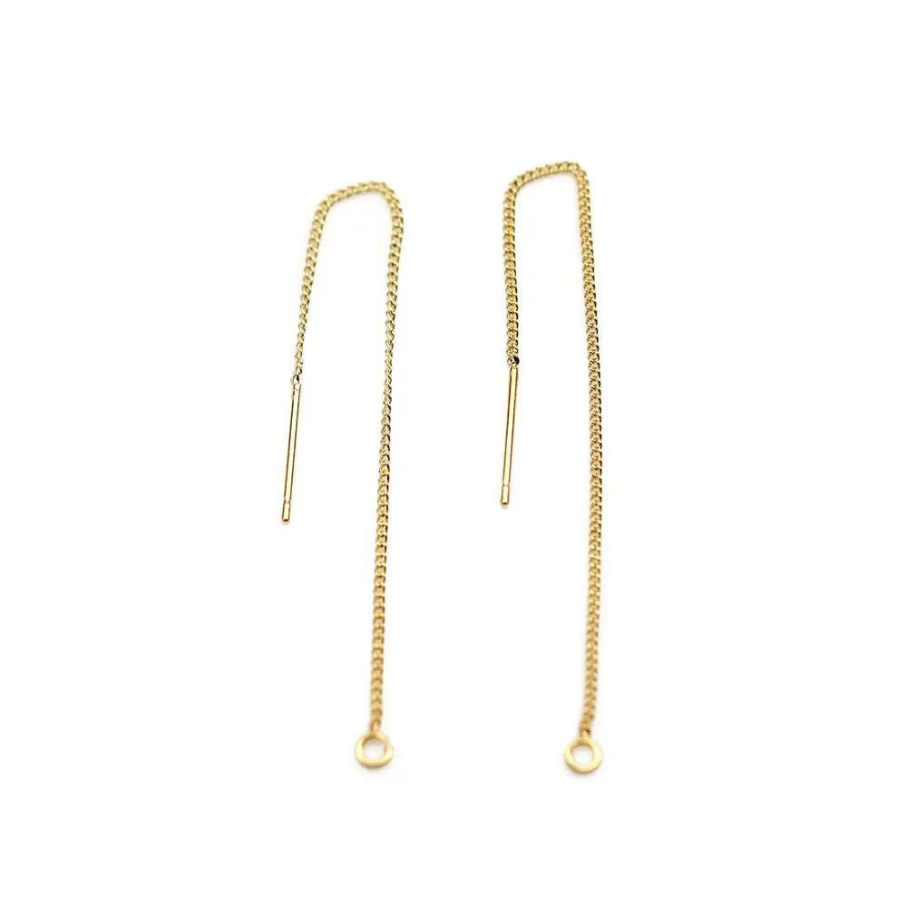 Clou d'oreille avec la chaînette 8cm plaqué par " flash " or sur laiton x  2pcs 