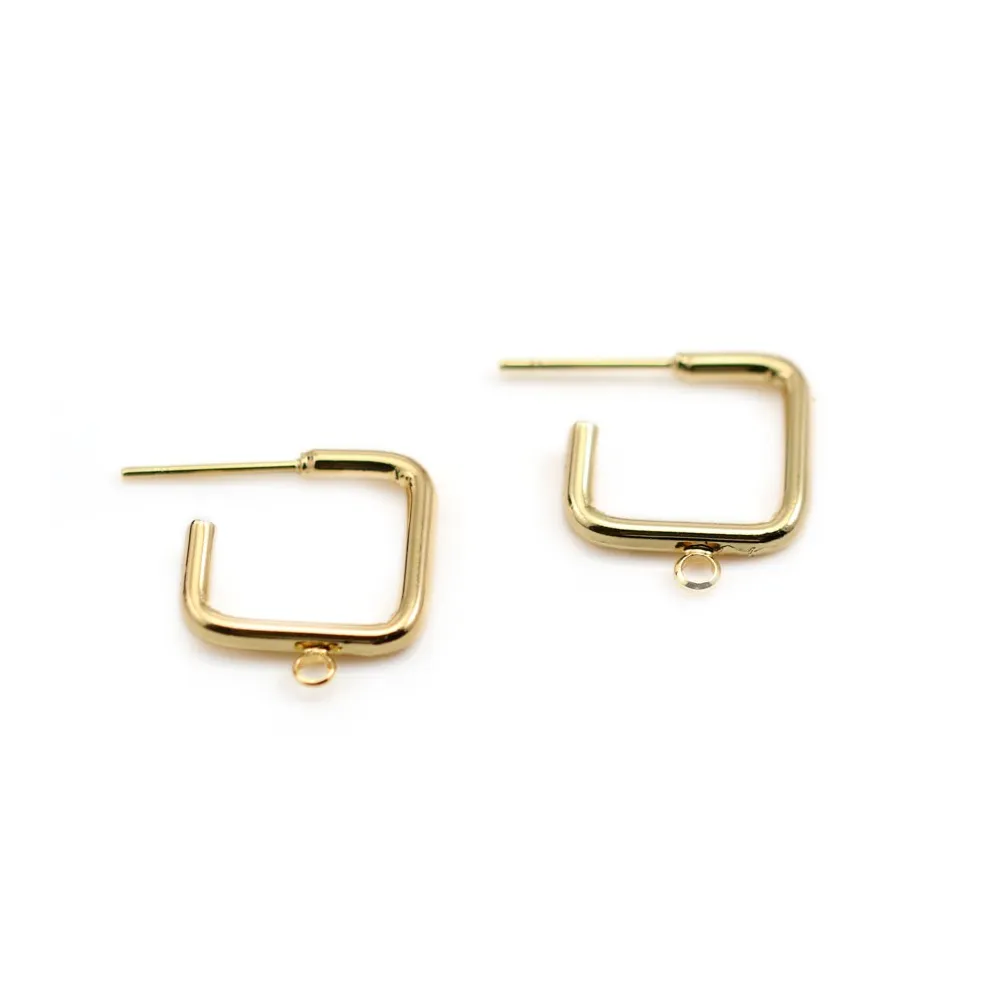 Ear studs in the shape of a drop, plated with "flash" gold on brass 12x16.5mm x 4pcs