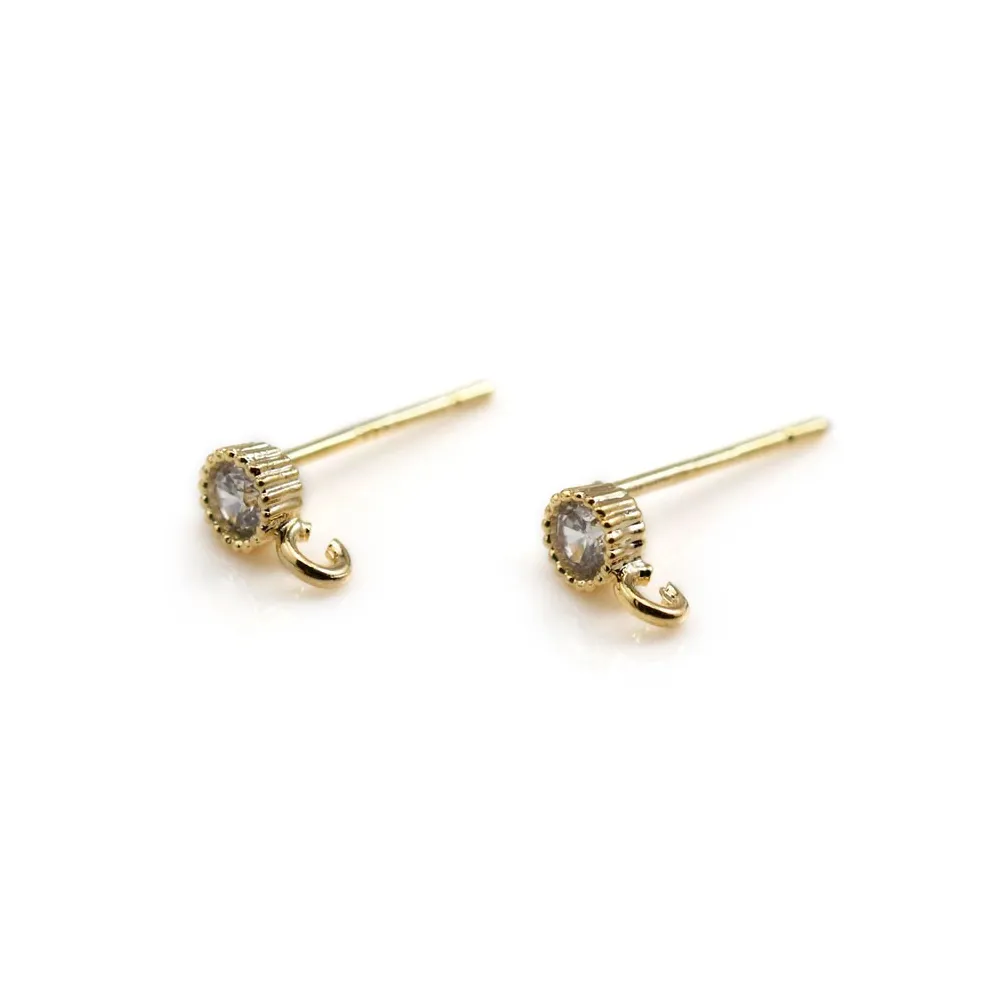 Round Ear studs plated with "flash" gold on brass 4mm x 2pcs