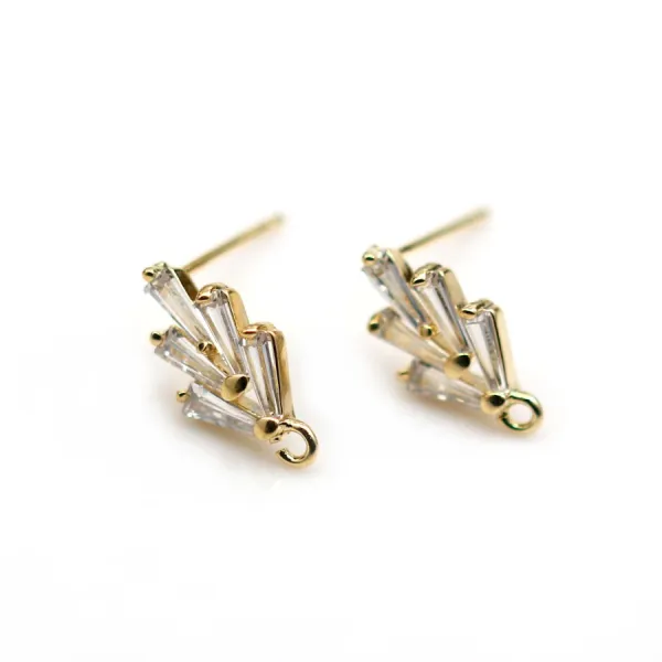 Clous d'oreille feuille plaqué par "flash" or sur laiton 7.6x14mm x 2pcs