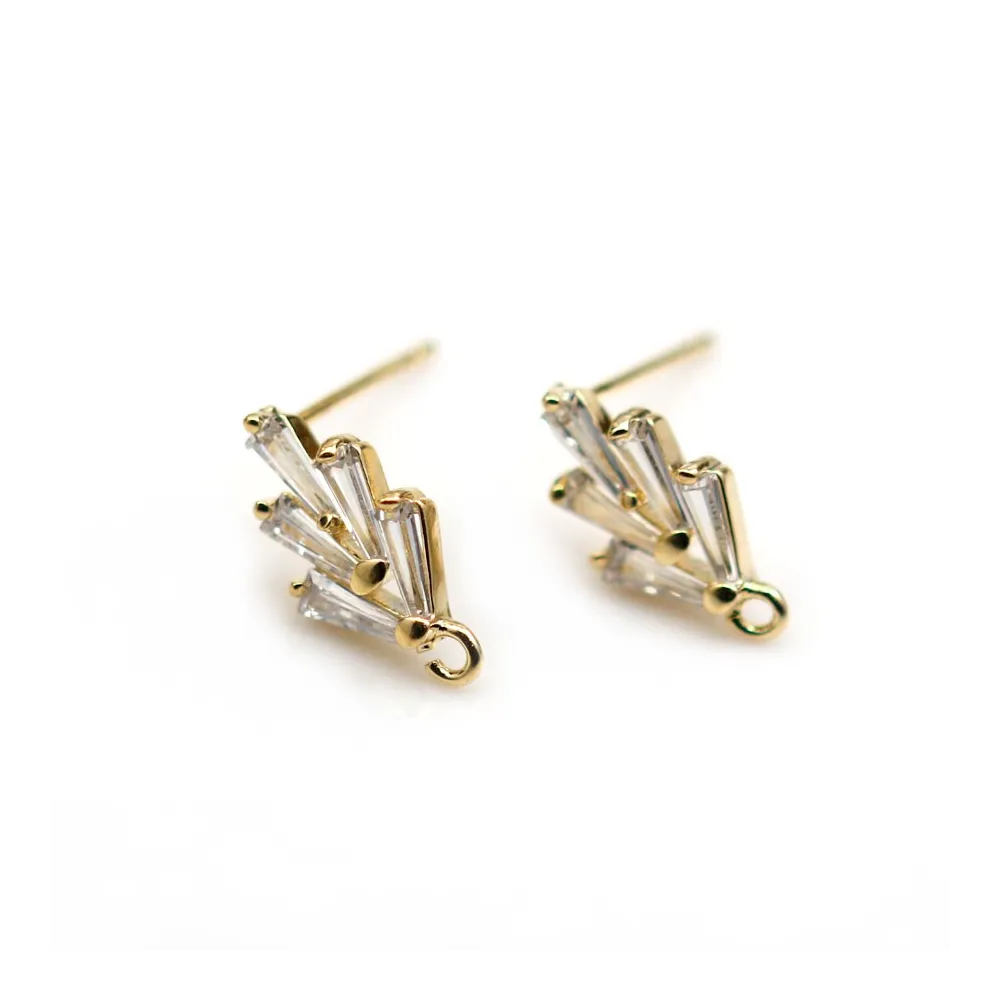 Clous d'oreille feuille plaqué par "flash" or sur laiton 7.6x14mm x 2pcs