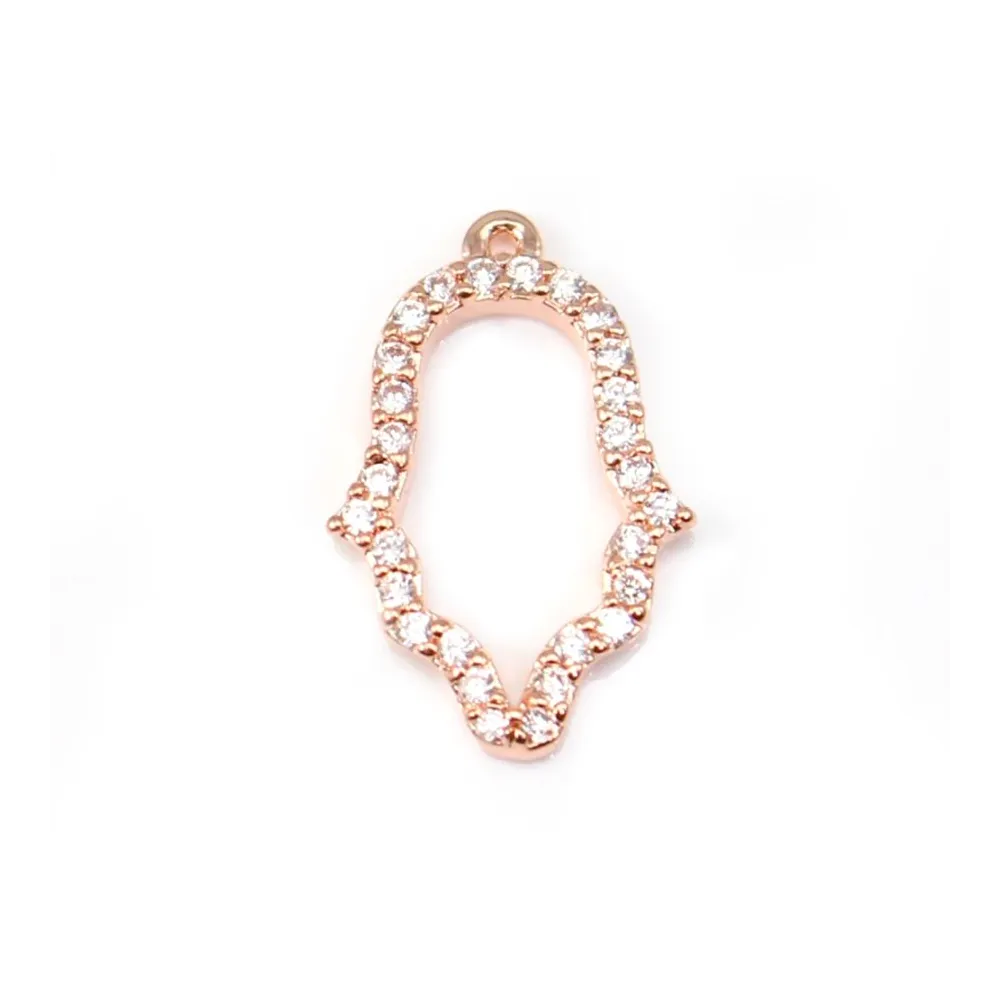 Intercalaire croix avec oxydes de zirconium, plaqué par "flash" or rose sur laiton 4x22mm x 1pc