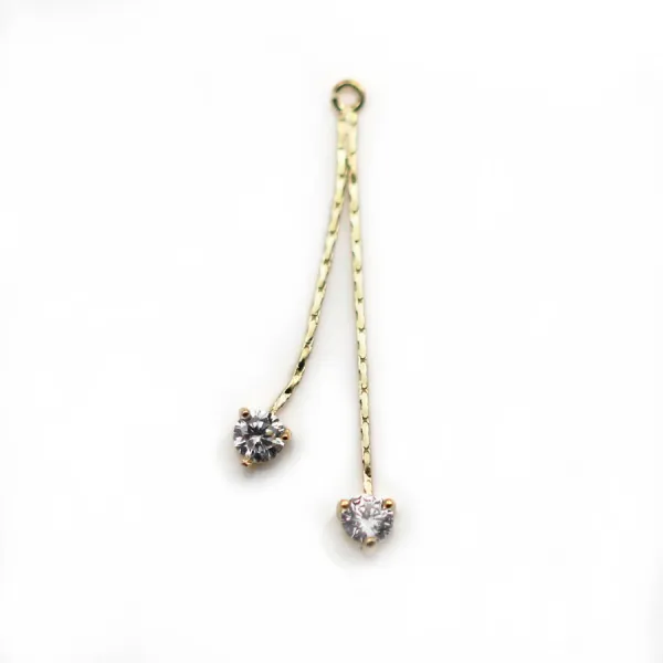 Breloque 40mm avec zirconium, doré sur laiton x 2pcs