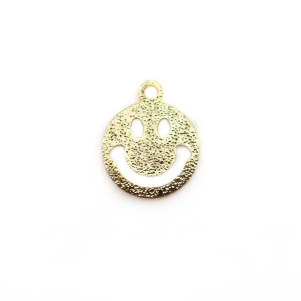 Breloque smiley pailleté, plaquée par "flash" or sur laiton 10x12mm x 4pcs