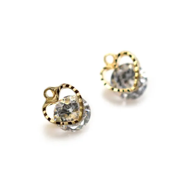 Breloque de forme coeur avec zirconium 7x9mm x 2pcs