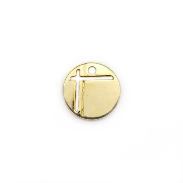 Breloque ronde, plaquée par " flash" or sur laiton 10mm x 4pcs