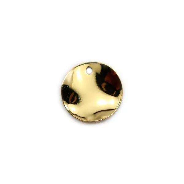 Breloque de forme ronde 12mm, plaqué par "flash" or sur laiton x 4pcs