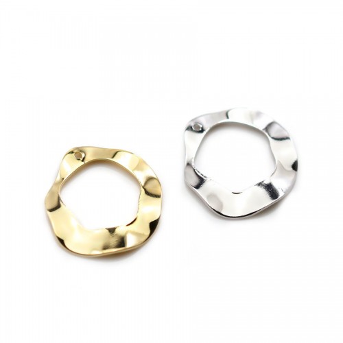 Breloque de forme ronde martelé, plaqué par "flash" or sur laiton 23mm x 2pcs
