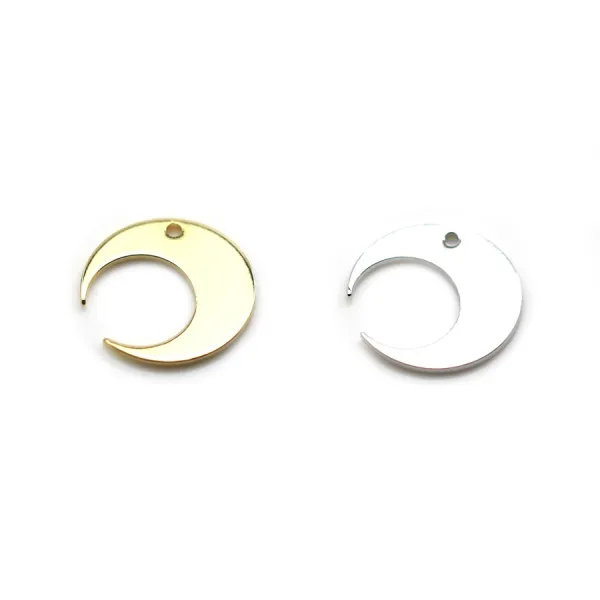 Breloque en forme de lune, plaqué par "flash" or sur laiton 14mm x 4pcs