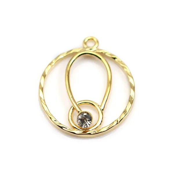 Breloque ronde avec zirconium dorée sur laiton x 2pcs