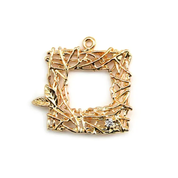 Pendant square with branch by "flash" Gold on brass  20mm x 1pc
