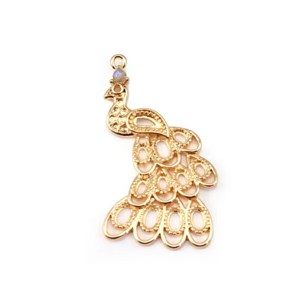  Peacock  by "flash" Gold on brass 20x34mm x1pc