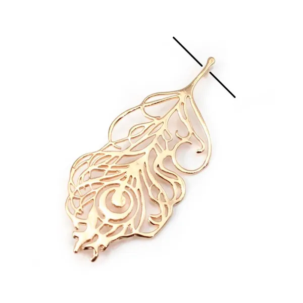  Feather of peacock  by "flash" Gold on brass 27.5x65mm x1pc