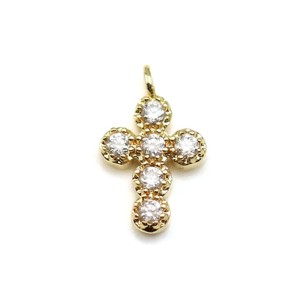 Croix avec zirconium plaquée or blanc sur laiton 6x10mm x 2pcs