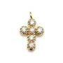 Croix avec zirconium plaquée or blanc sur laiton 6x10mm x 2pcs