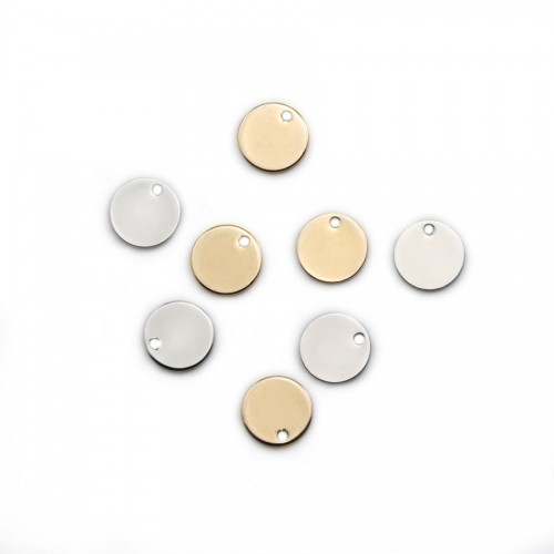 Breloque de forme ronde, plaquée par " flash" or sur laiton 10mm x 6pcs