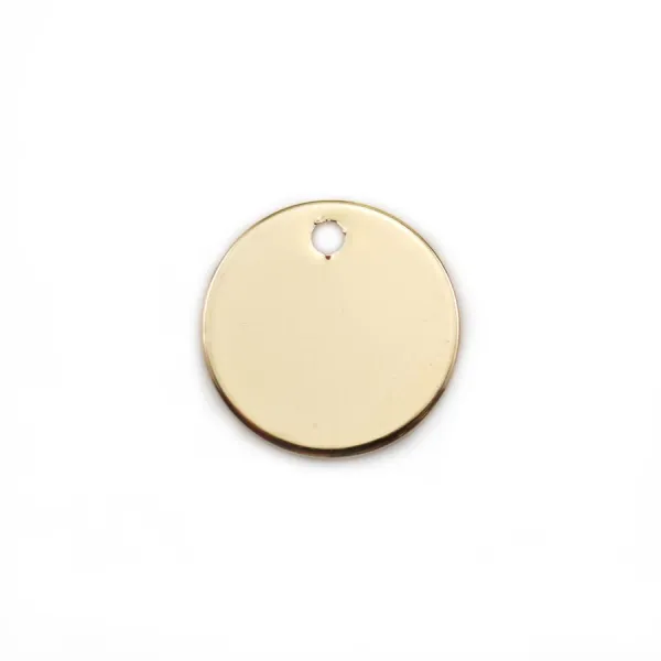 Breloque de forme ronde, plaquée par "flash" or sur laiton 12mm x 4pcs