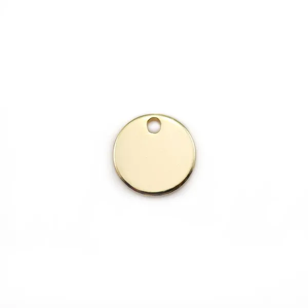 Breloque ronde, plaquée par " flash" or sur laiton 8mm x 4pcs